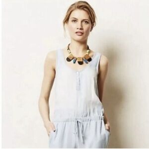 Cloth and Stone Blue Tencel Romper Anthropologie Size M Boho Baggy Sleeveless